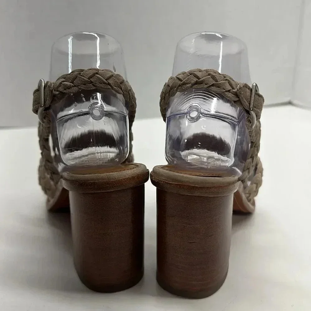 Frye Amy Braided High Heel Open Toe Sandals Shoes in Camel Multi Color Size 6.5